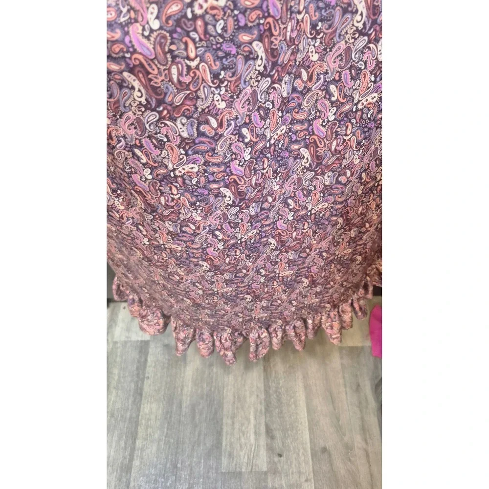 Handmade Vintage Paisley Print Long Sleeve‎ Midi Dress Ruffle Hem Mauve Purple M